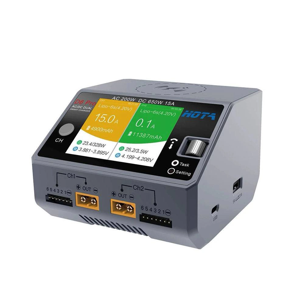 HOTA D6 PRO 325 15A 1S-6S DUAL CHANNEL AC/DC SMART CHARGER w/ WIRELESS CHARGING