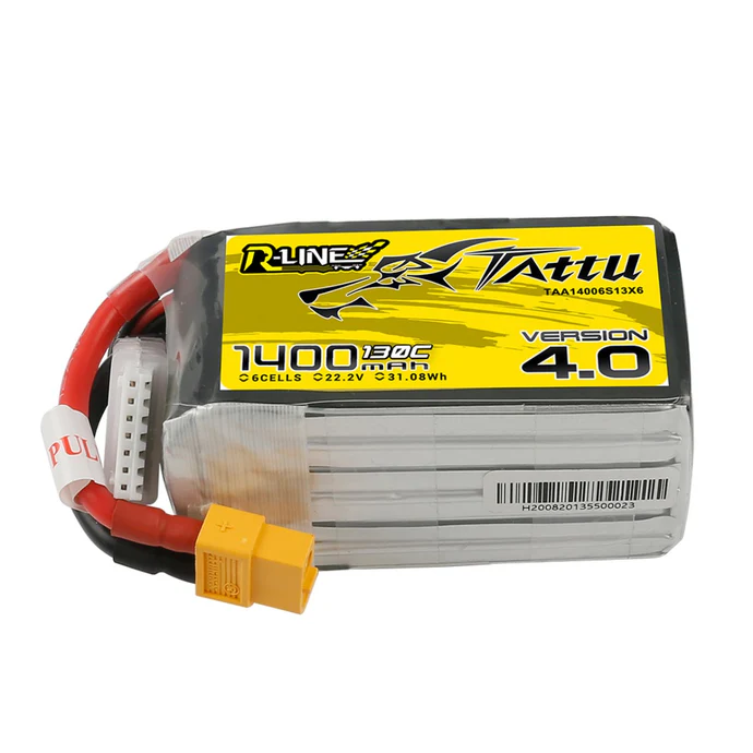 [RLINE-V4-1400-6S] Tattu R-Line Version 4.0 1400mAh 22.2V 130C 6S1P Lipo Battery Pack With XT60 Plug